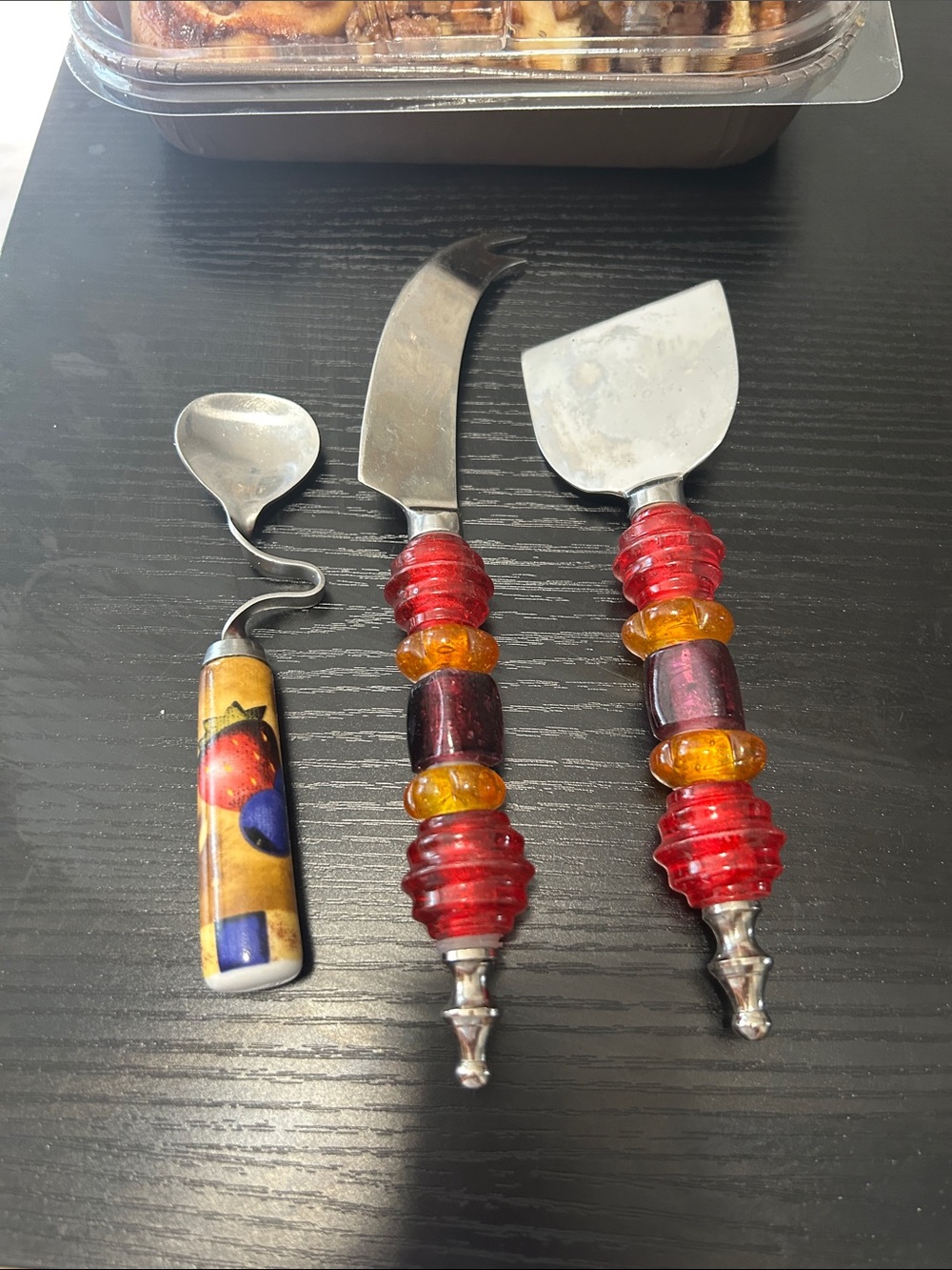 Festive Red & Amber Beaded Cheese Serving Set